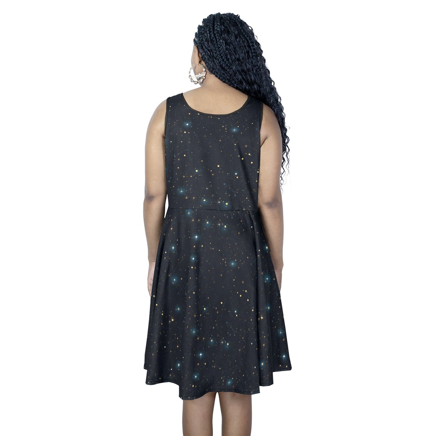 Constellation Midi Dress, Space Galaxy Women Sleeveless Cute Designer Elegant Plus Size Ladies Expansion Cocktail Party Summer Designer - Starcove Fashion