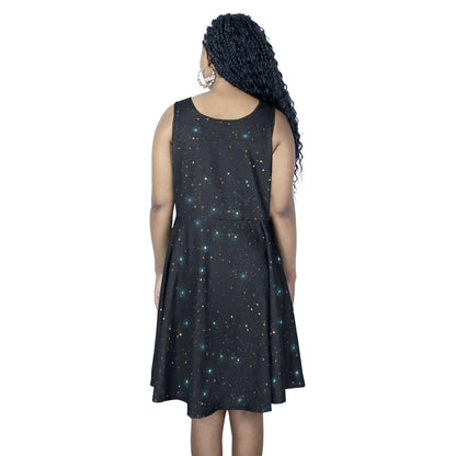 Constellation Midi Dress, Space Galaxy Women Sleeveless Cute Designer Elegant Plus Size Ladies Expansion Cocktail Party Summer Designer - Starcove Fashion