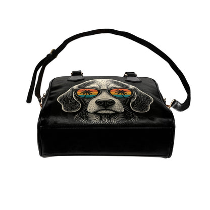 Beagle Dog Purse, Sunglasses Palm Tree Beach Puppy Cute Small Shoulder Bag Vegan Leather Women Designer Handbag Crossbody Ladies