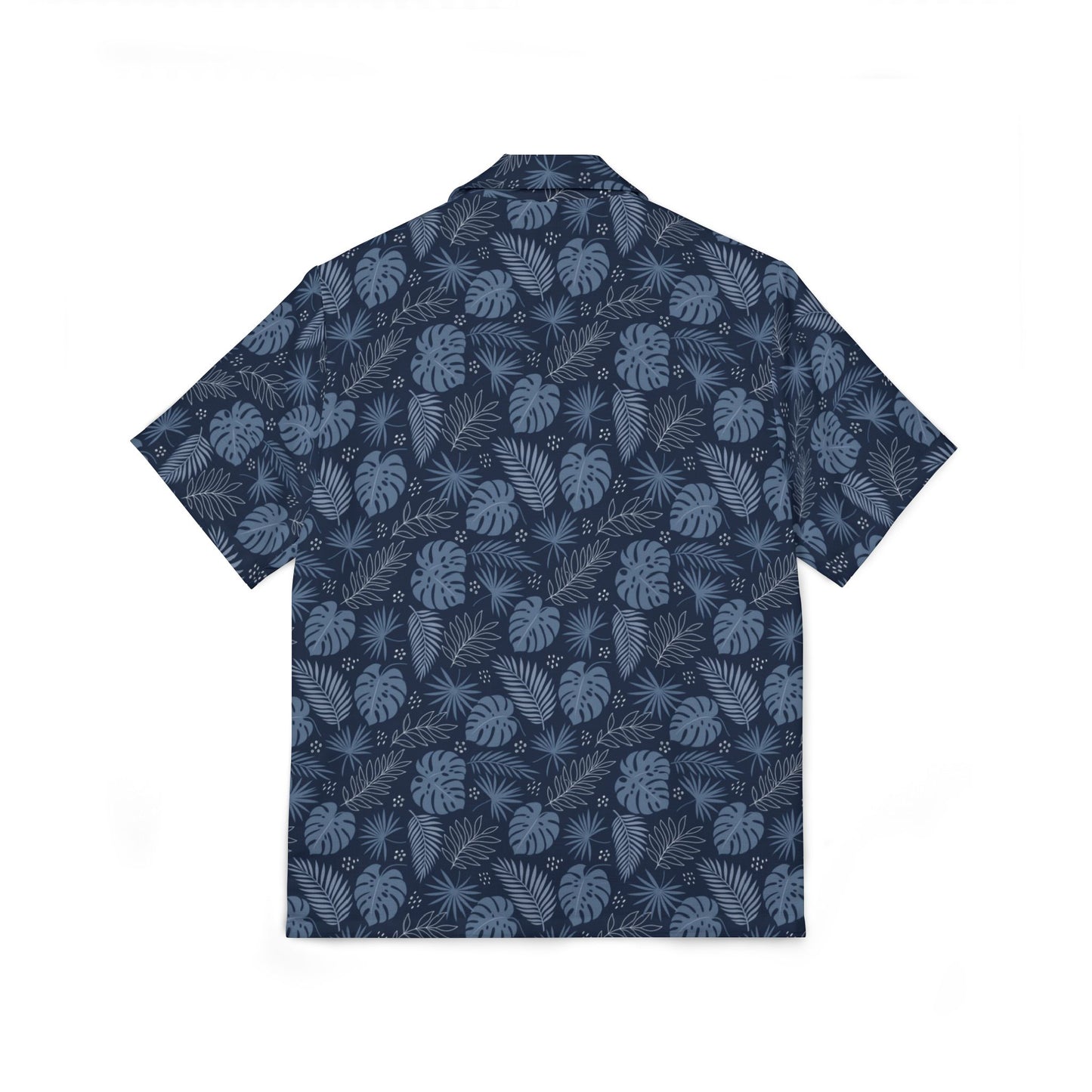 Navy Blue Men Luxury Hawaiian Camp Shirt, Palm Tree Leaf Print Linen Look Summer Hawaii Aloha Tropical Beach Button Up Resort Shirt - Starcove Fashion