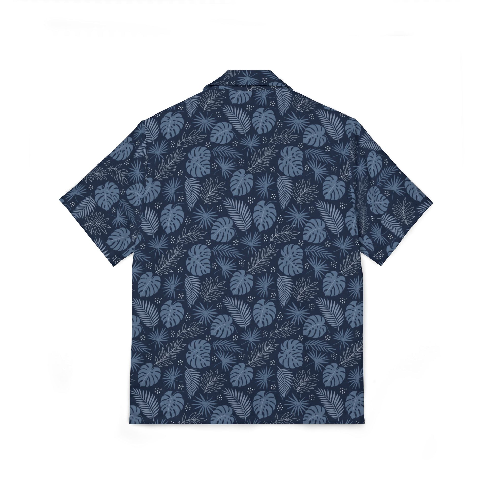 Navy Blue Men Luxury Hawaiian Camp Shirt, Palm Tree Leaf Print Linen Look Summer Hawaii Aloha Tropical Beach Button Up Resort Shirt - Starcove Fashion