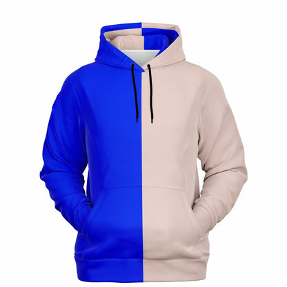 Half Blue Half Beige Hoodie, Two Tone Color Split Pullover Men Women Adult Aesthetic Graphic Cotton Hooded Sweatshirt with Pockets Designer Plus Size - Starcove Fashion