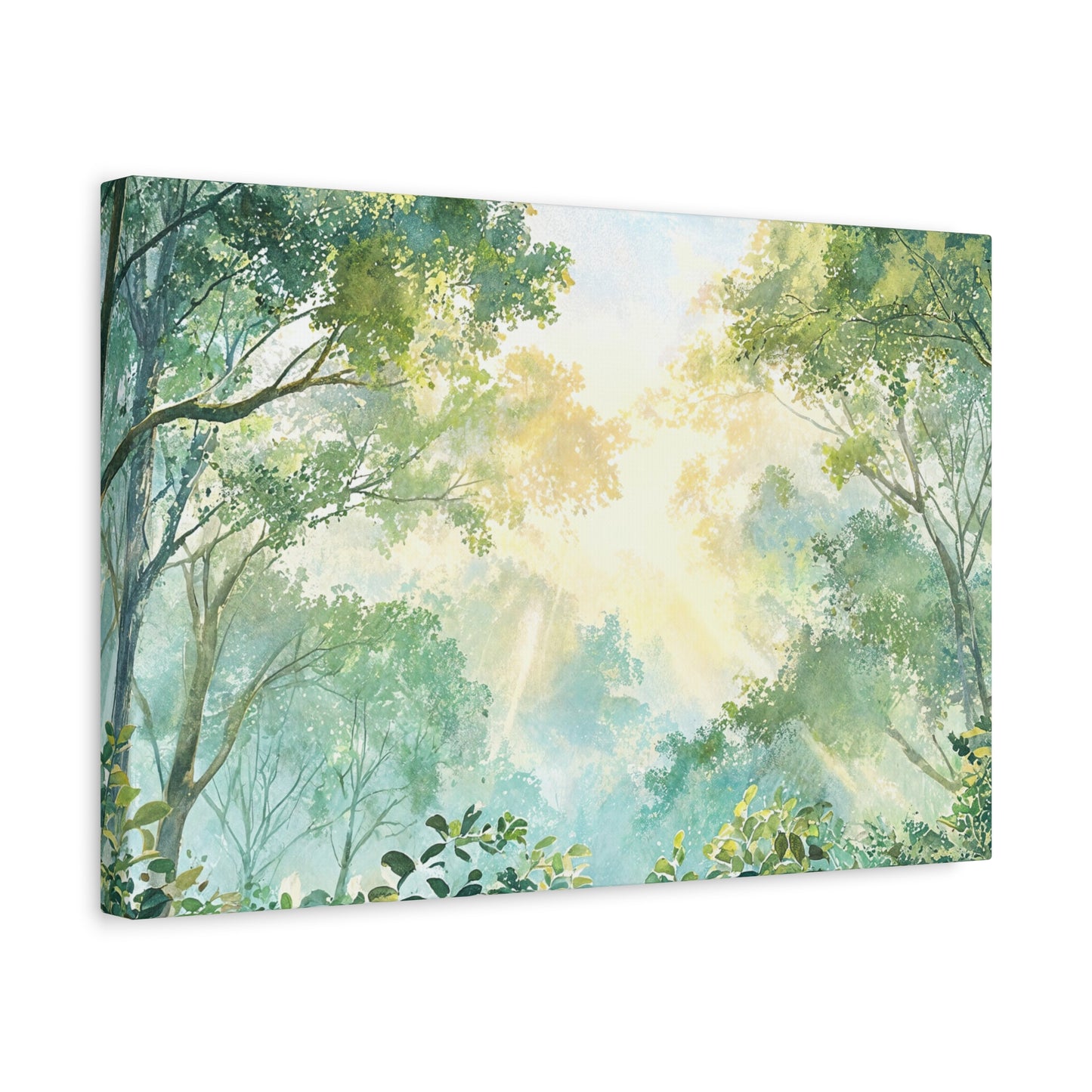 Tree Canopy Sky Canvas Gallery Wrap, Sunlit Calm Nature Watercolor Wall Art Print Decor Small Large Hanging Modern Landscape Living Room