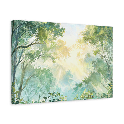 Tree Canopy Sky Canvas Gallery Wrap, Sunlit Calm Nature Watercolor Wall Art Print Decor Small Large Hanging Modern Landscape Living Room