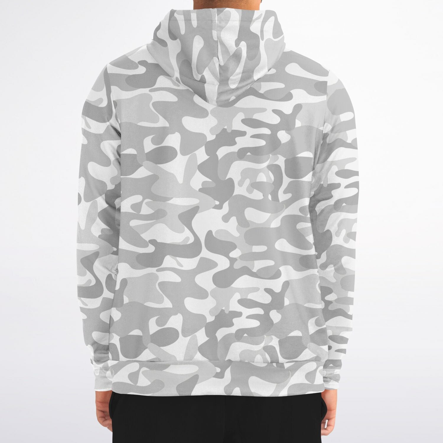 White Camo Zip Up Hoodie, Camouflage Grey Cream Full Zipper Pocket