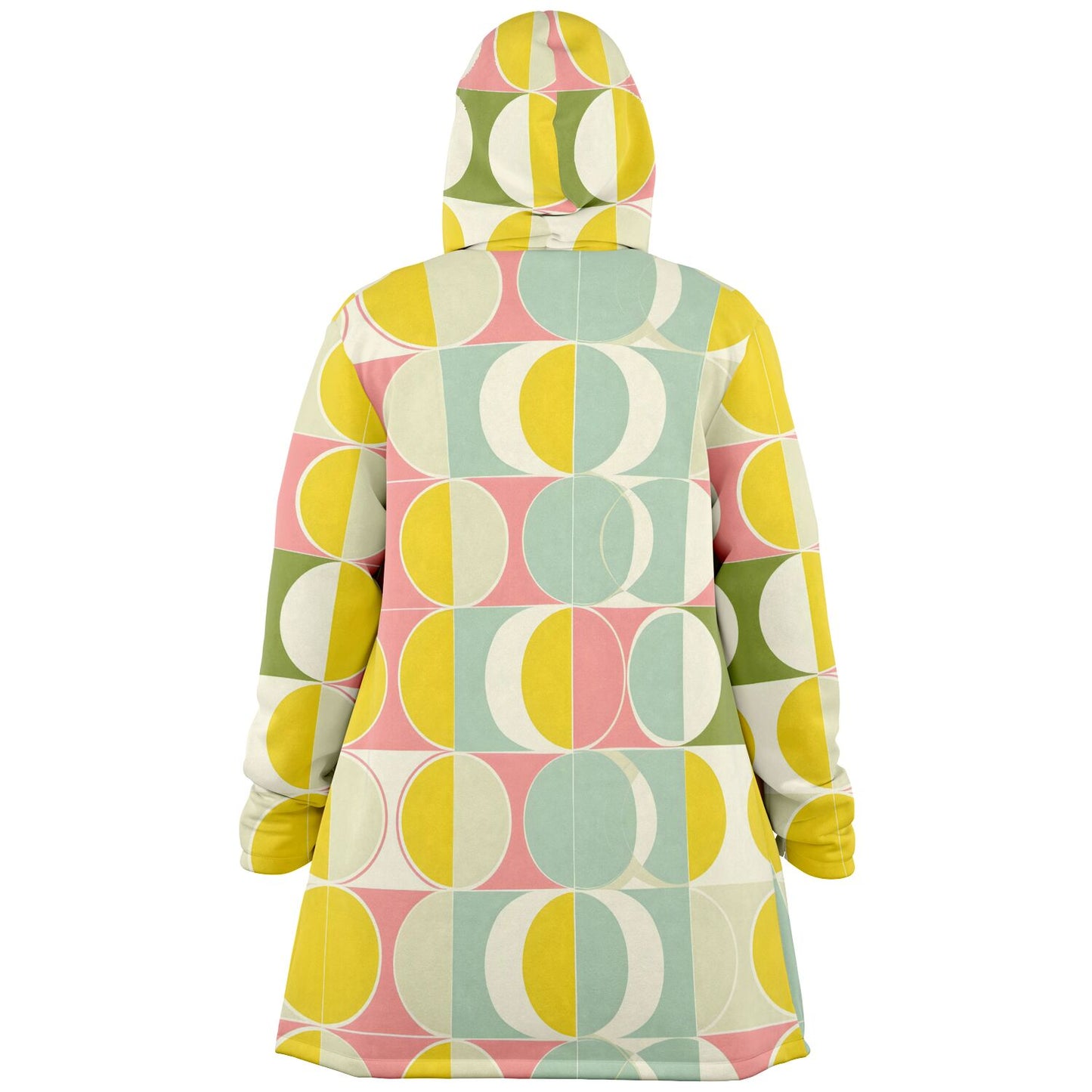 Mid Century Modern Hooded Cloak, Geometric Retro Vintage Coat Men Women Male Ladies Winter Warm Mink Fleece Blanket Wearable Cape