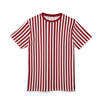 Red White Striped Tshirt, Vertical Bordeaux Stripe Designer Aesthetic Lightweight Heavyweight Crewneck Men Women Tee Top Short Sleeve Shirt