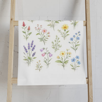 Wildflower Hand Towel, Flowers Botanical Floral Watercolor Guest Bath Softest Bathroom Spa Tea Cotton Kitchen Gift Her Women Sack Linen - Starcove Fashion