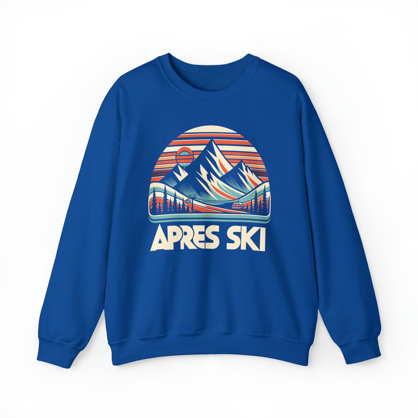 Apres Ski Sweatshirt, Mountain Graphic skied Crewneck Fleece Cotton Sweater Jumper Pullover Men Women Girls Aesthetic Skiing Top