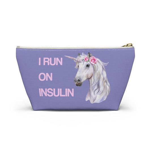 Diabetes Supply Case Bag for Kids, I Run On Insulin Unicorn Cute Girls Women Awareness Gift Type 1 Diabetic Accessory Zipper Pouch Children