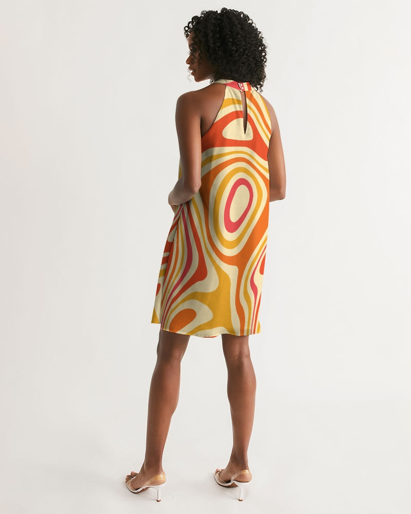 70s style halter dress Women's Halter Dress - 70's Disco Dress - Trippy Summer - Colorful High Neck Dress - A-line - Sleeveless Dress - Groovy Psychedelia Print