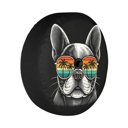 French Bulldog Dog Spare Tire Cover, Sunglasses Palm Tree Beach Puppy Backup Camera Hole Wheel Unique RV Back Cars Men Women Trailer Campers