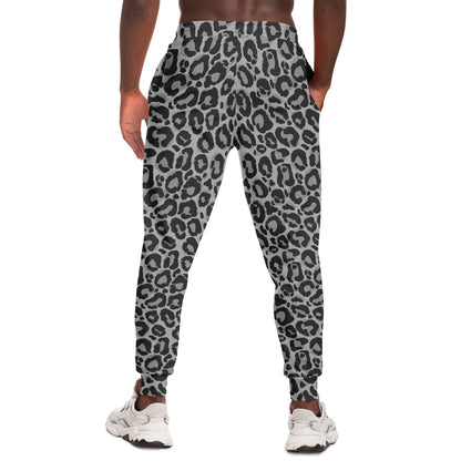 Grey Leopard Joggers Sweatpants with Pockets, Gray Cheetah Animal Print Women Men Female Ladies Fleece Sweats Pants Loungewear Bottoms