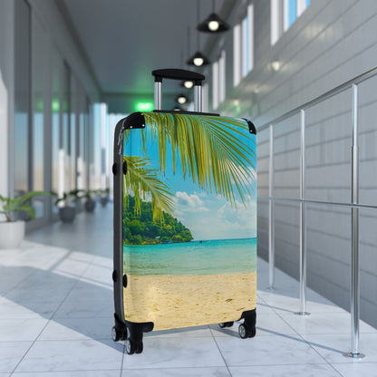 Tropical Beach Suitcase Luggage, Palm Tree Ocean Vacation Carry On With 4 Wheels Cabin Small Large Set Rolling Spinner Lock Hard Shell
