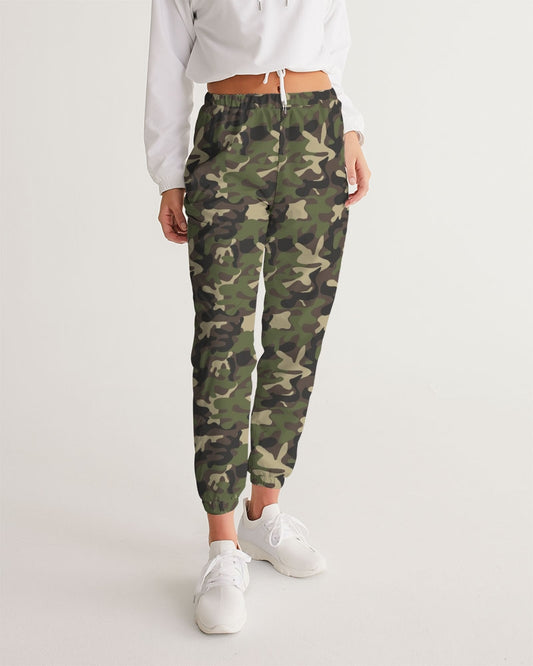 Camouflage  Women Track Pants, Green Camo Female Sports Exercise Zip Pockets Quick Dry Elastic Waist Windbreaker Tracksuit joggers Ladies