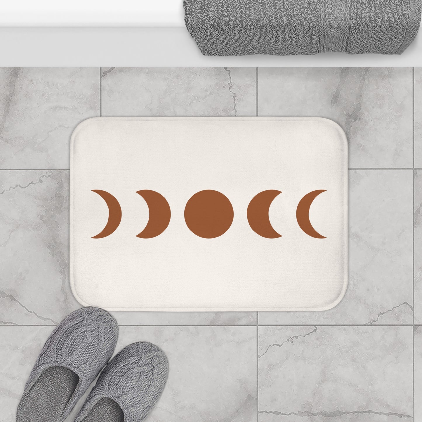 Moon Phases Bath Mat, Boho Bohemian Half Full Memory Foam Cute Shower Bathroom Decor Non Slip Floor Large Small Washable Quick Dry Rug