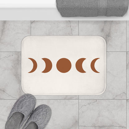 Moon Phases Bath Mat, Boho Bohemian Half Full Memory Foam Cute Shower Bathroom Decor Non Slip Floor Large Small Washable Quick Dry Rug