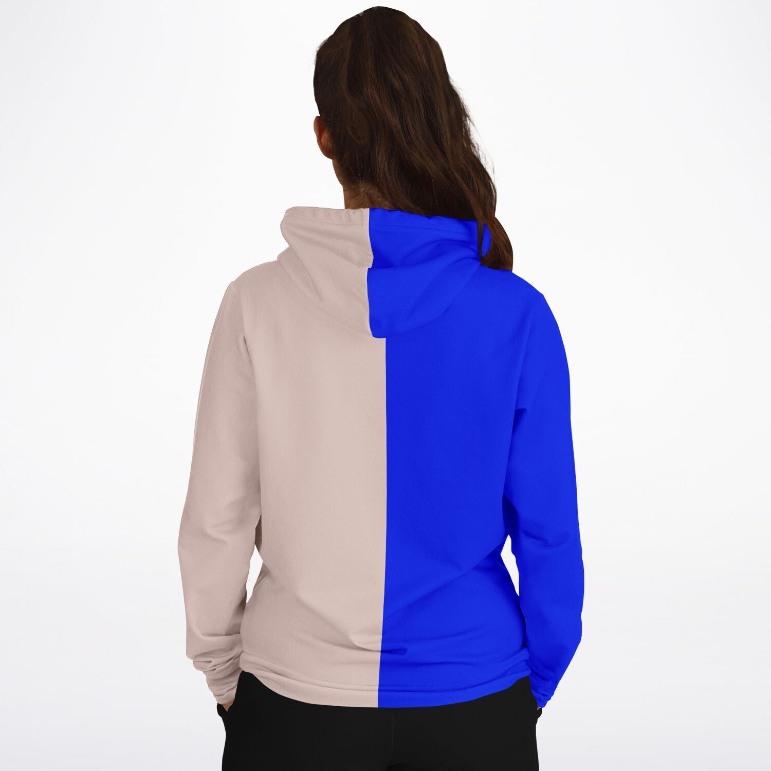Half Blue Half Beige Hoodie, Two Tone Color Split Pullover Men Women Adult Aesthetic Graphic Cotton Hooded Sweatshirt with Pockets Designer Plus Size - Starcove Fashion