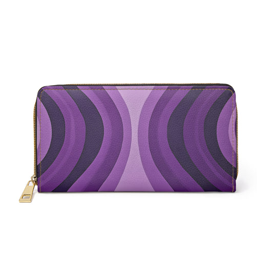 Purple Retro Leather Wallet Women, Vintage 60s 70s Vegan Zipper Zip Around Coins Credit Cards Pocket Cash Ladies Female Pouch Clutch Purse