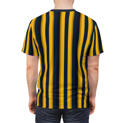 Yellow Blue Striped Tshirt, Vertical Black Stripe Designer Aesthetic Lightweight Heavyweight Crewneck Men Women Tee Top Short Sleeve Shirt