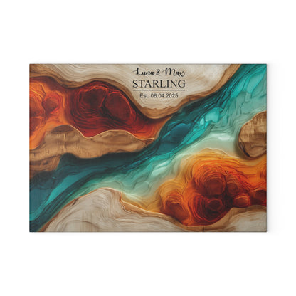 Personalized Glass Cutting Board, Custom Wood Epoxy Charcuterie Chopping Tempered Small Large Realtor Kitchen Decorative Closing Wedding