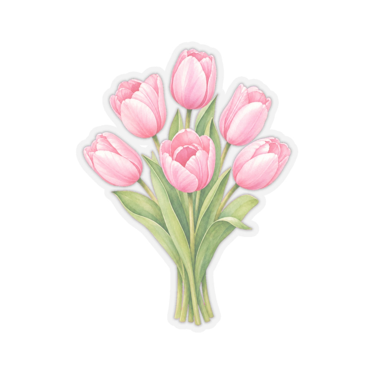 Pink Tulips Flower Sticker Decal, Bouquet Floral Watercolor Art Vinyl Cute Waterbottle Tumbler Car Waterproof Bumper Clear Die Cut Wall - Starcove Fashion