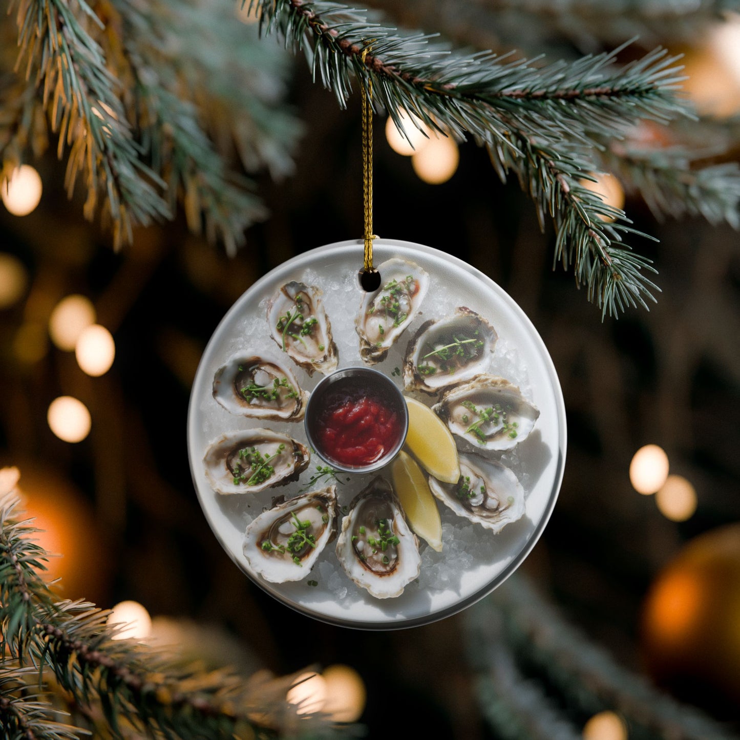 Oysters Ceramic Ornaments, Coastal Dinner Sea Food Shells Christmas Tree Xmas Decor Decorations Wreath Holiday Ribbon Unique