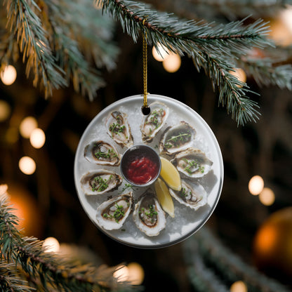 Oysters Ceramic Ornaments, Coastal Dinner Sea Food Shells Christmas Tree Xmas Decor Decorations Wreath Holiday Ribbon Unique