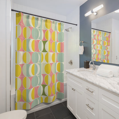 Mid Century Modern Shower Curtain, Yellow Retro Waterproof Fabric Unique Bath Bathroom Decor Cool Unique Housewarming Home Gift 71" x 74"