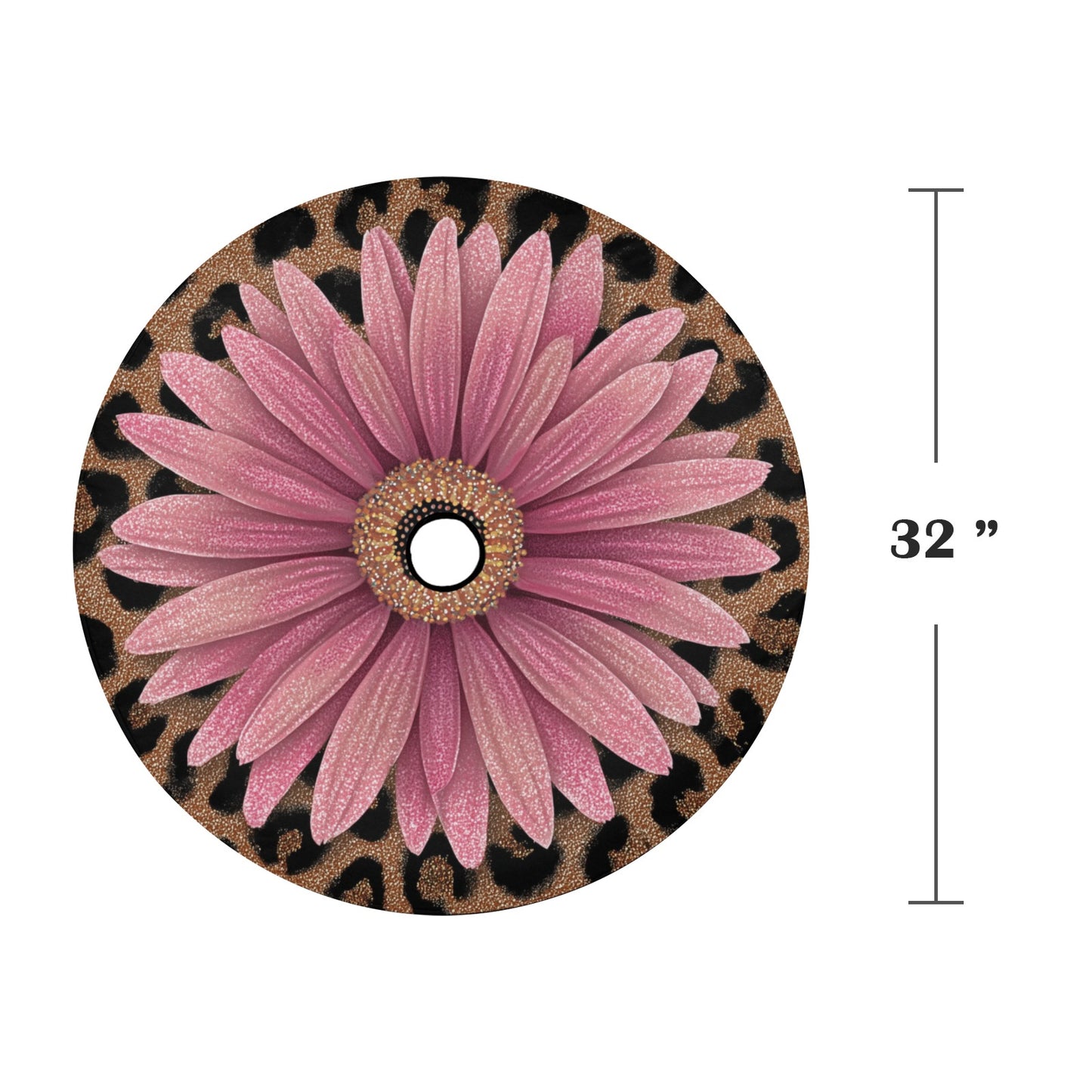 Pink Leopard Daisy Car Spare Tire Cover, Cheetah Back Rear Extra Wheel Floral Flowers Black Camera Hole Unique Women  RV Camper Auto