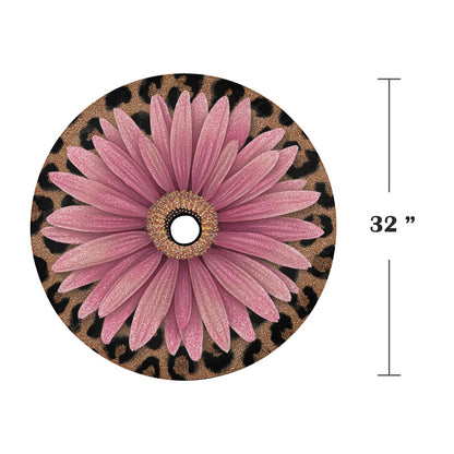 Pink Leopard Daisy Car Spare Tire Cover, Cheetah Back Rear Extra Wheel Floral Flowers Black Camera Hole Unique Women  RV Camper Auto