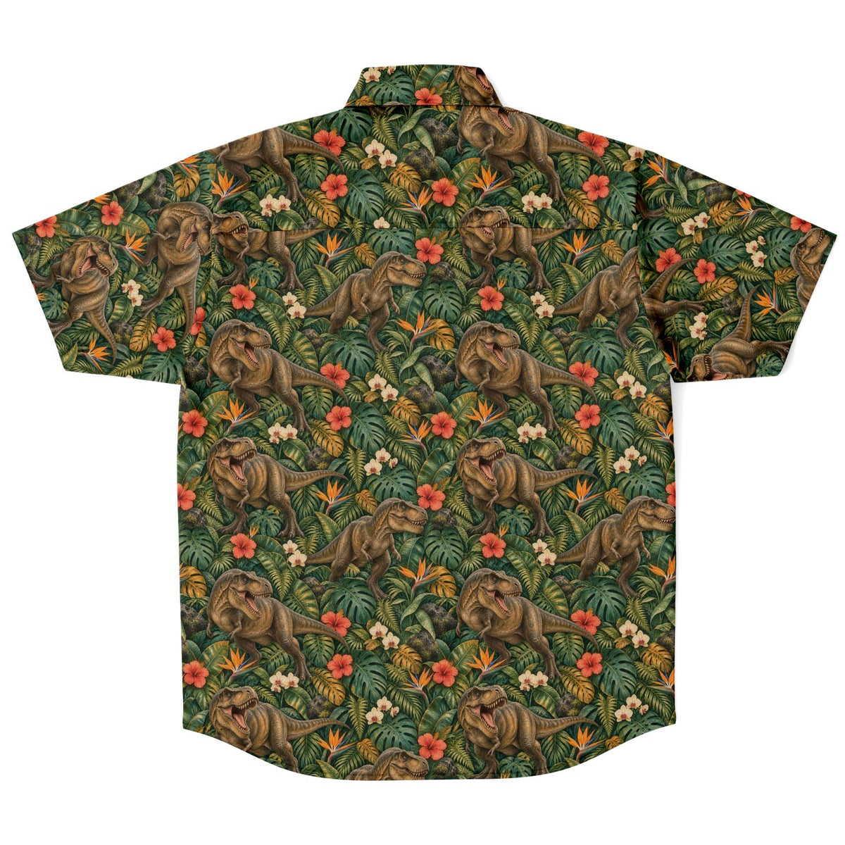 Dinosaur Men Button Up Shirt, T-Rex Dino Jungle Park Short Sleeve Print Casual Buttoned Down Summer Male Guys Collared Designer Dress copy