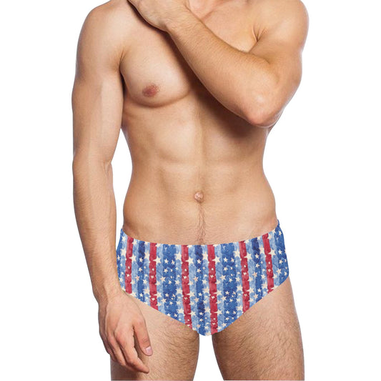 Stars Stripes Men Swim Briefs, Red White Blue USA Patriotic American Flag 4th of July Swimwear Trunks Suit Underwear Swimsuit Swimwear - Starcove Fashion