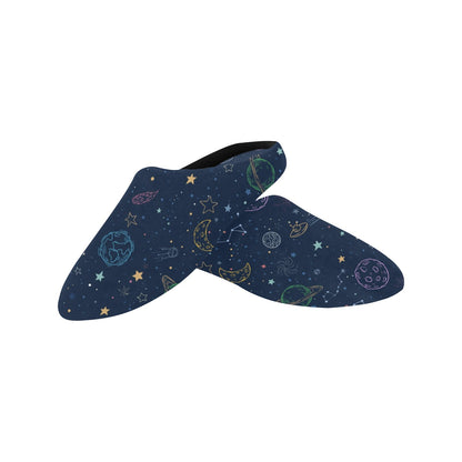 Space Women's Slippers, Galaxy Stars Asteroids Planets Ladies House Slide Handmade Bedroom Warm Winter Cozy Designer Slip On Cotton Shoes