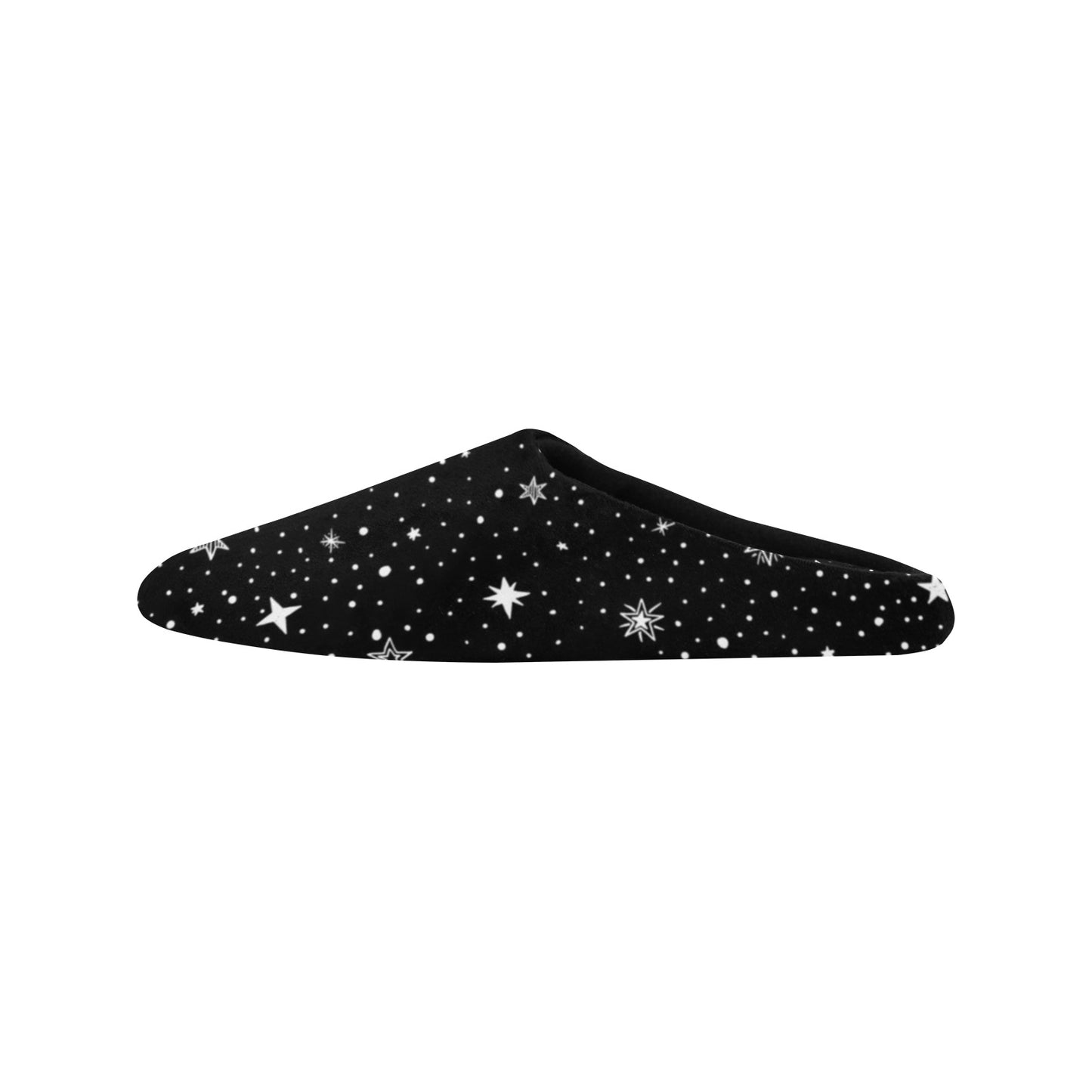 Stars Women's Slippers, Black White Space Universe Ladies House Slide Handmade Bedroom Warm Winter Cozy Designer Slip On Cotton Shoes