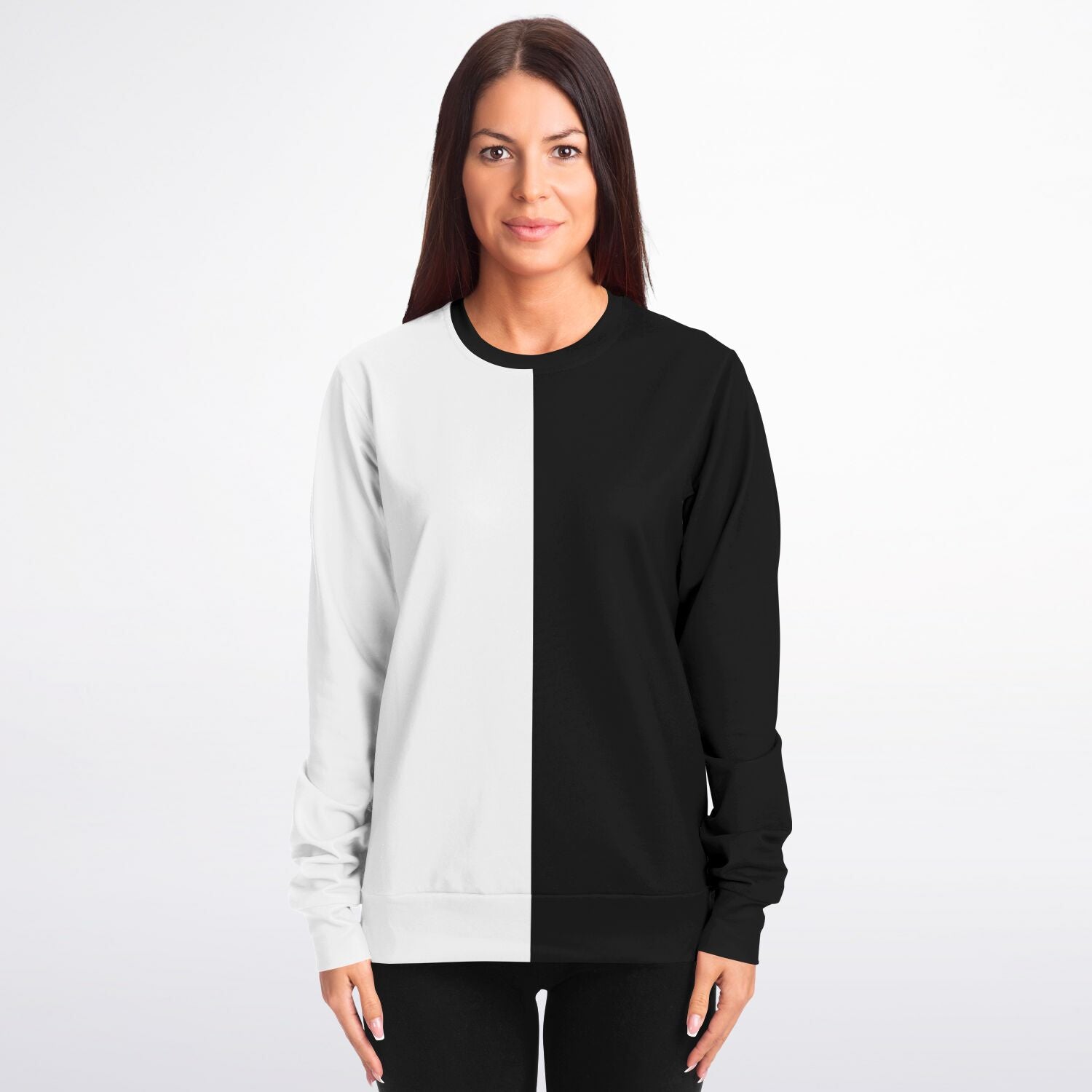 Half Black Half White Sweatshirt, Two Tone Color Block Crewneck