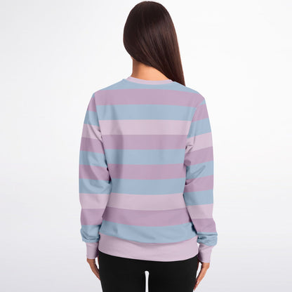 Pastel Striped Sweatshirt, Pink Purple Blue Kawaii Aesthetic Multi Color Crewneck Fleece Cotton Sweater Jumper Pullover Men Women Top