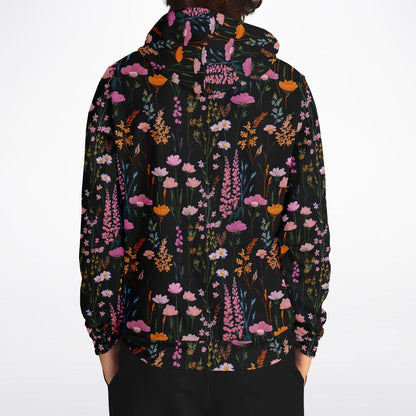 Pink Floral Hoodie, Faux Embroidery Flowers Pullover Women Men Adult Aesthetic Graphic Cotton Hooded Sweatshirt Pockets Designer Plus Size