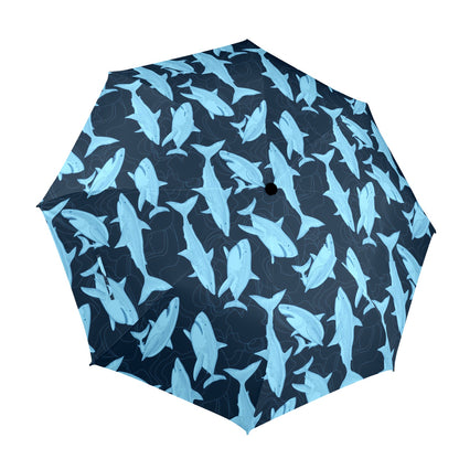 Shark Umbrella, Blue Ocean Sea Golf Anti-UV Semi-Automatic Sun Beach Rain Parasol Large Compact Travel Windproof Designer Luxury Men Women
