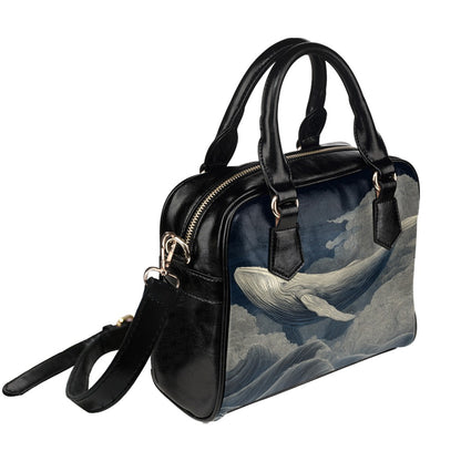 Whale Shoulder Purse, Blue Marine Animal Cute Black Small Retro Vintage Vegan Leather Women Designer Handbag with Strap Crossbody Bag