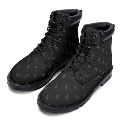 Black Leather Boots, Starcove Monogram Lace Up Shoes Hiking Women Men Female Festival Black Ankle Combat Work Winter Casual
