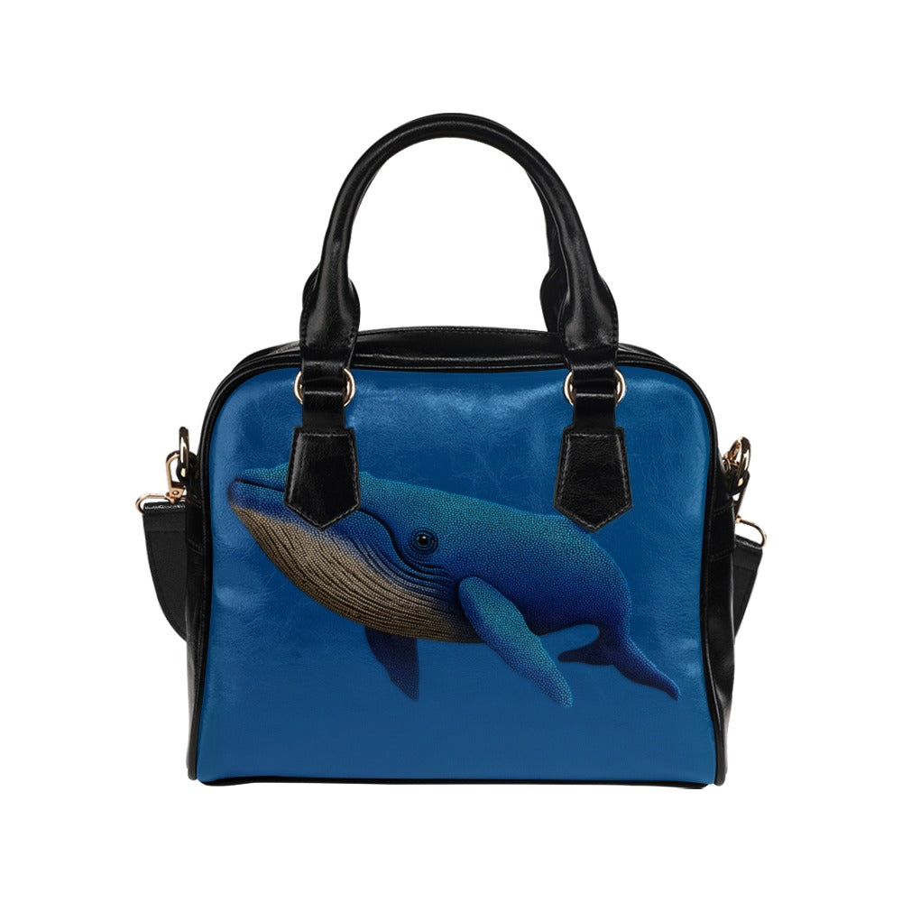 Whale Shoulder Purse, Blue Marine Animal Cute Black Small Retro Vintage Vegan Leather Women Designer Handbag with Strap Crossbody Bag