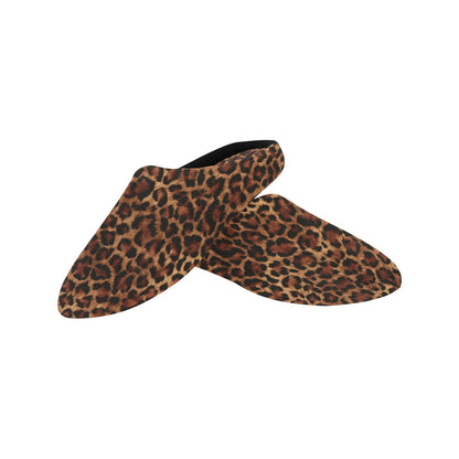 Leopard Women's Slippers, Brown Black Animal Print Leopard Ladies House Slide Handmade Bedroom Warm Winter Designer Slip On Cotton Shoes