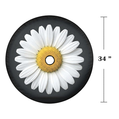 White Daisy Car Spare Tire Cover, Floral Flower Back Rear Extra Wheel Black Camera Hole Unique Women  RV Camper Auto Trailer Motorhome - Starcove Fashion