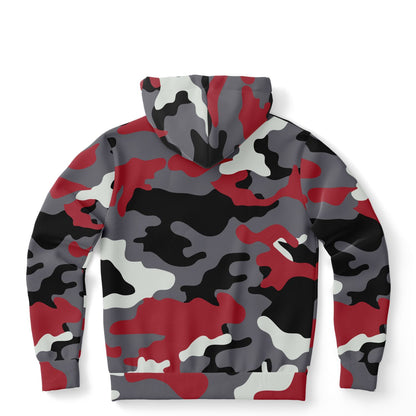 Red Grey Black Camo Hoodie, Camouflage Pullover Men Women Adult Aesthetic Graphic Cotton Hooded Sweatshirt with Pockets Starcove Fashion