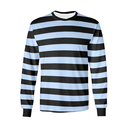 Black and Light Blue Men Long Sleeve Striped TShirt, Graphic Vintage Retro Broad Stripes Crewneck Unisex Women Designer Male Guys Tee Shirt