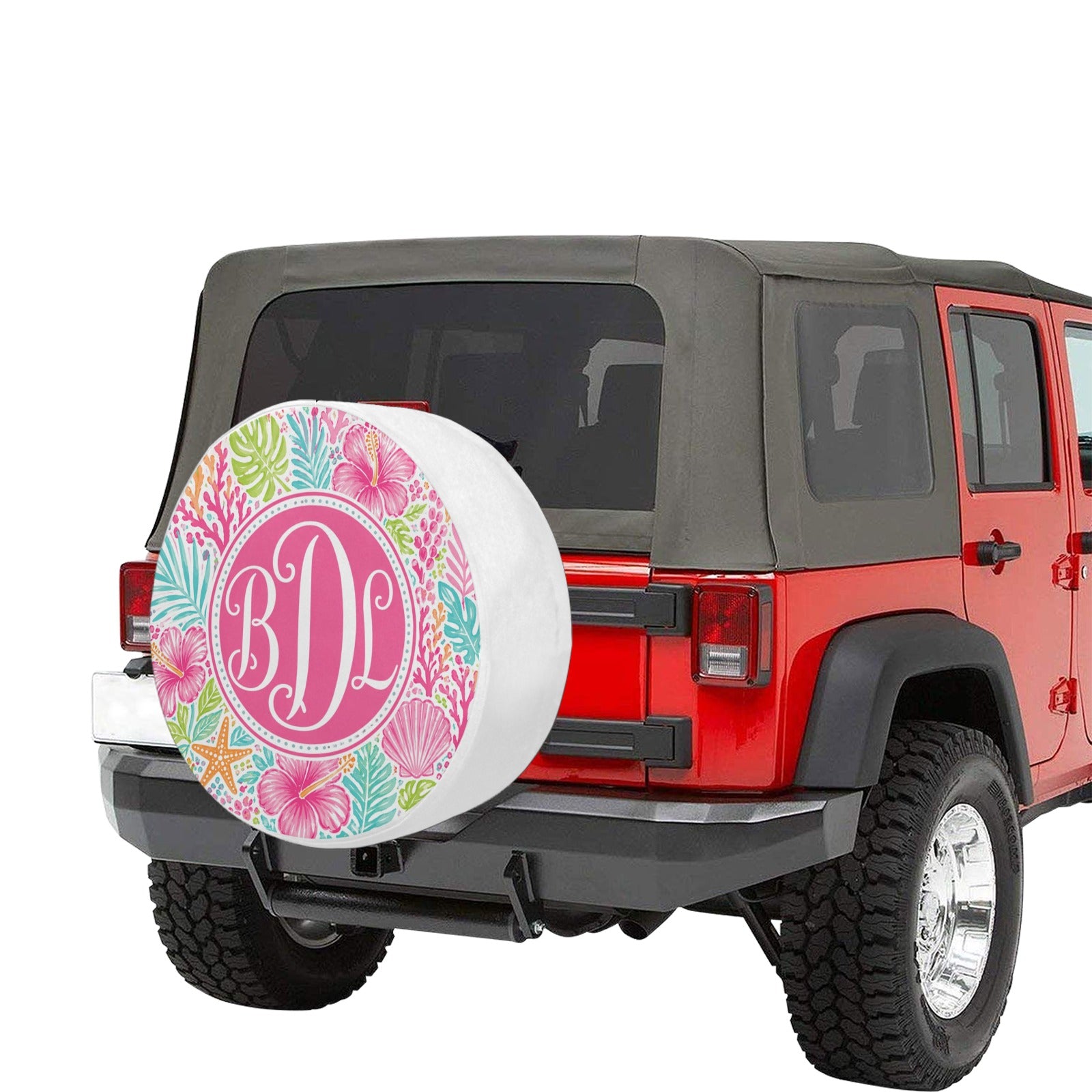Custom Spare Tire Cover, Personalized Monogram Pink White Tropical Wheel Backup Camera Hole Camping RV Back Women Gift Trailer Waterproof - Starcove Fashion