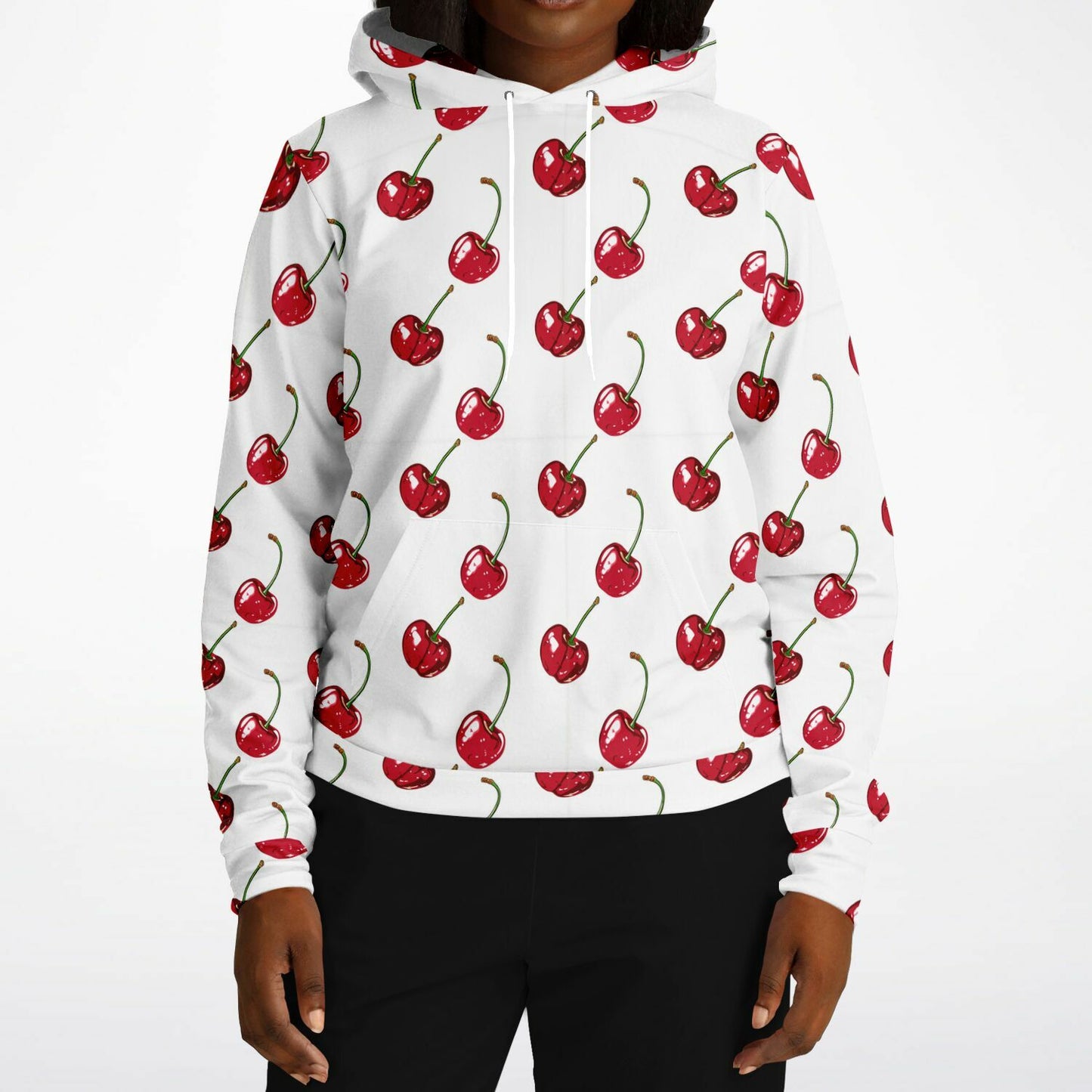 Cherry Hoodie, Red White Fruit Pullover Men Women Adult Aesthetic Graphic Cotton Hooded Sweatshirt with Pockets Designer Plus Size