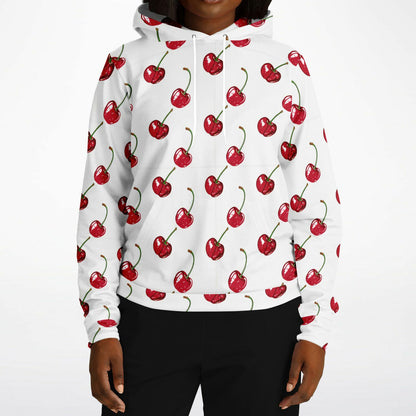 Cherry Hoodie, Red White Fruit Pullover Men Women Adult Aesthetic Graphic Cotton Hooded Sweatshirt with Pockets Designer Plus Size