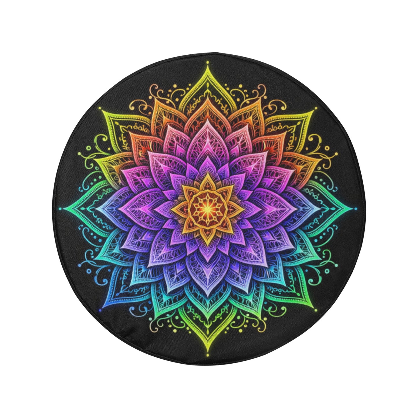 Mandala Spare Tire Cover, Flower Tie Dye Bohemian Rear Auto Vehicle Backup Camera Hole Unique Back Wheel Cars RV SUV Off Road Trailer Camper